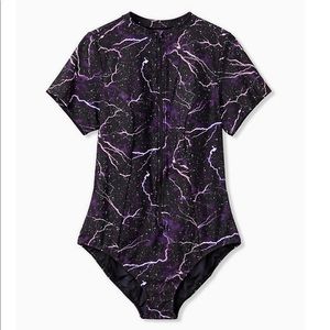 TORRID Black Lightning Streaks Rash Guard Swimsuit